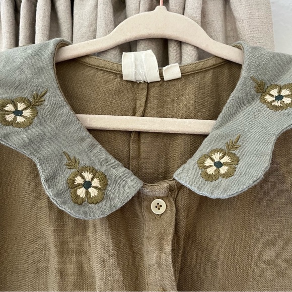 Apolina girls linen mila floral embroidered collar romper - Picture 6 of 10